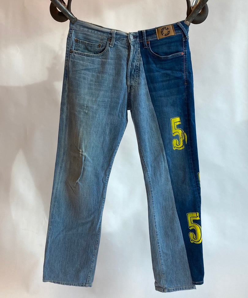 Two tone jeans blue yellow